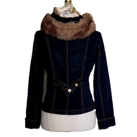 Baby Phat Denim jacket with faux-fur trimmed hood (Dark Denim), Size 2-4, USED - Picture 2 of 16